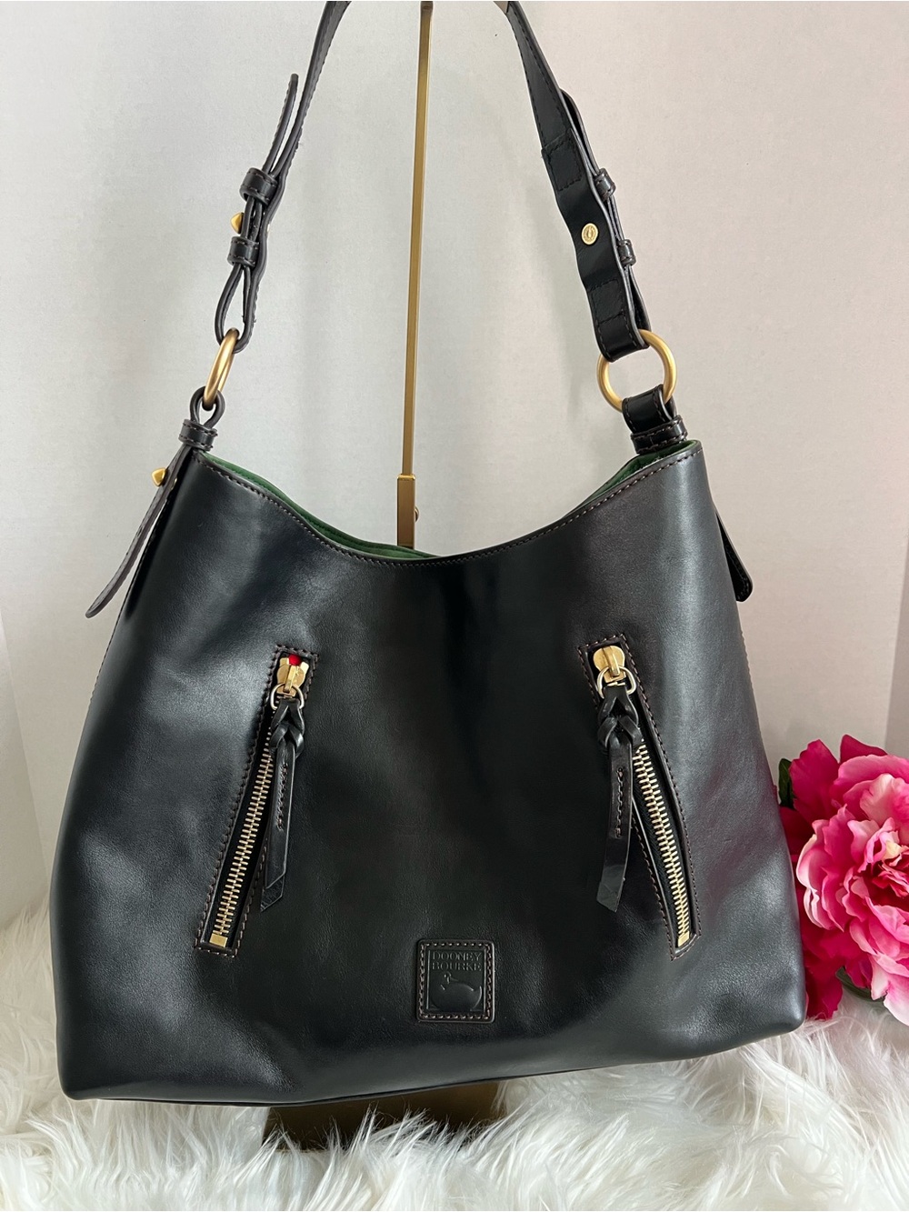 Dooney & Bourke Florentine Black Leather Copper Shoulder Bag - Picture 2 of 14